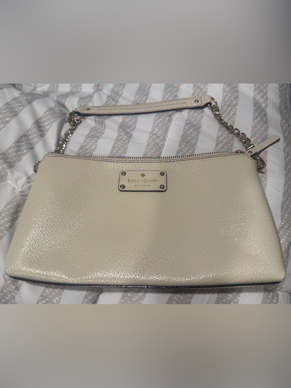 kate spade Cream Pebbled Leather Shoulder Bag with Chain Strap
